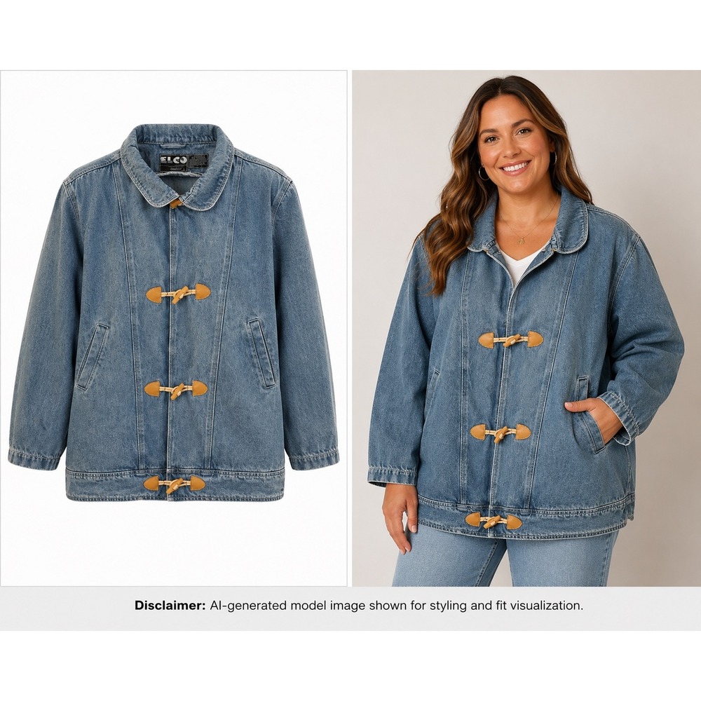 Vintage Elco by Uzzi Denim Toggle Jacket Blue XL Medium Wash 90s Cotton Coat